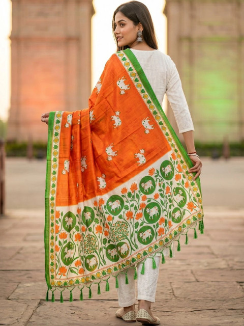 Varanga Ethnic Motifs Printed Block Print Dupatta - Image 7