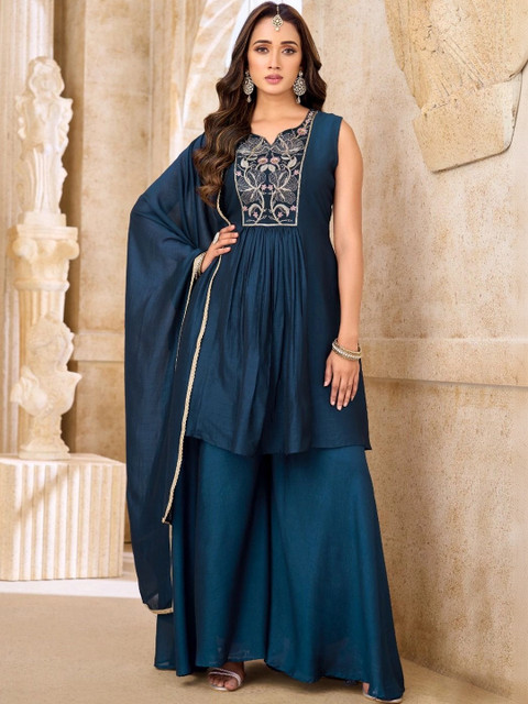 KALINI Women Ethnic Motifs Embroidered Empire Thread Work Kurta with Palazzos & Dupatta