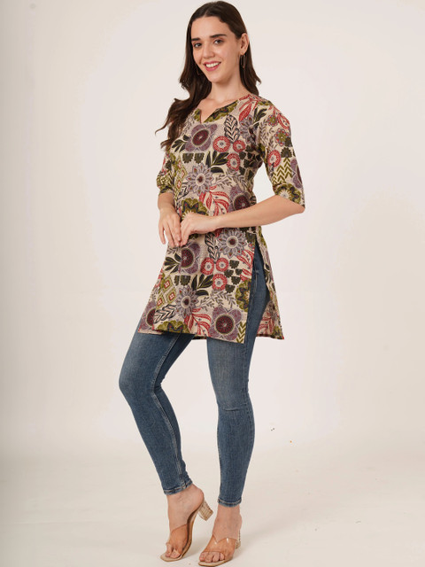 KALINI Women Floral Printed V-Neck Indie Florals Cotton Kurta