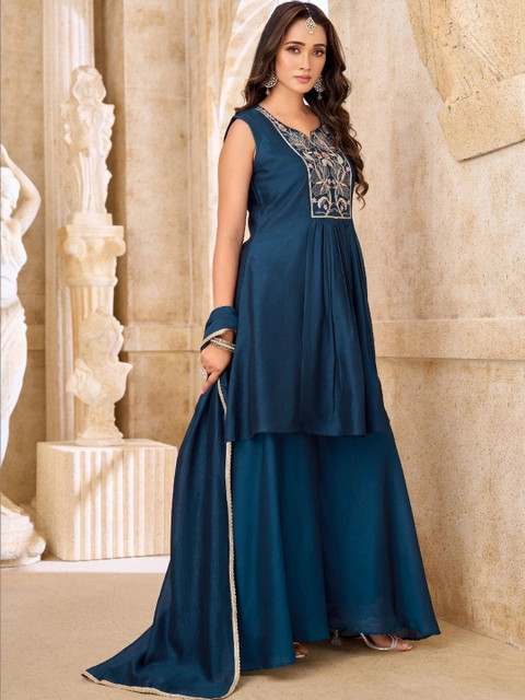 KALINI Women Ethnic Motifs Embroidered Empire Thread Work Kurta with Palazzos & Dupatta - Image 6