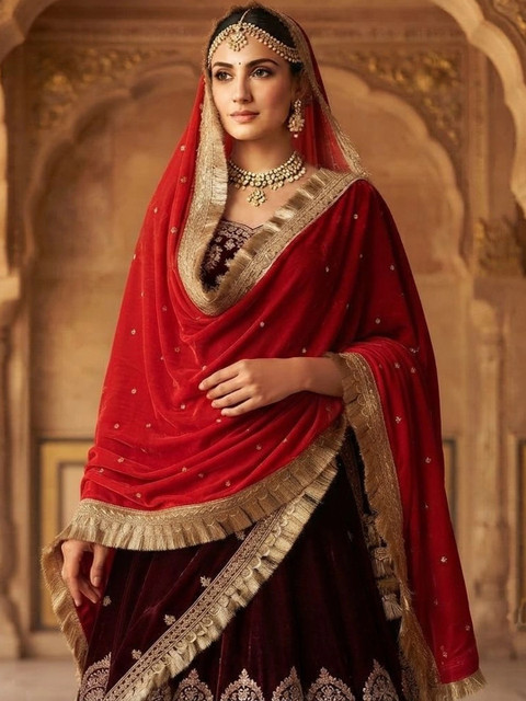 GLOBAL DRESS Velvet Blend Dupatta with Sequinned - Image 3
