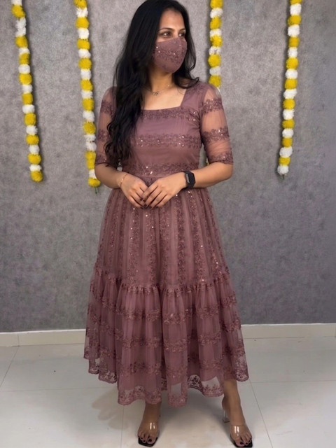HAYAN STYLISTA Embellished Net A-Line Midi Dress - Image 2