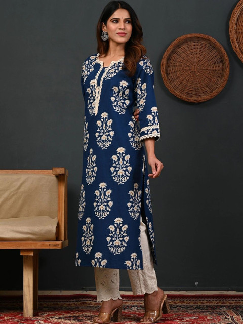 HISHAM Women Floral Printed Thread Work Indie Florals Kurta - Image 6
