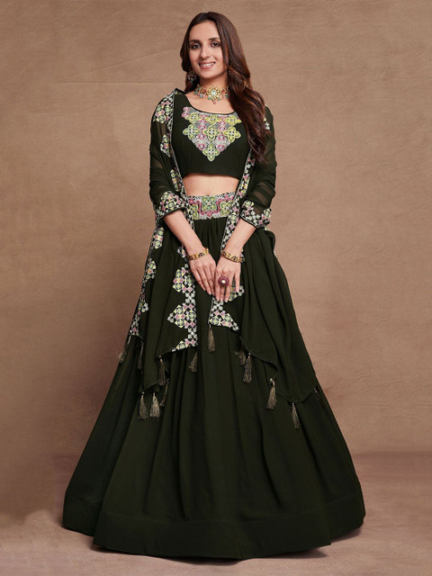 NEEL ART Embroidered Sequinned Semi-Stitched Lehenga & Unstitched Blouse With Dupatta