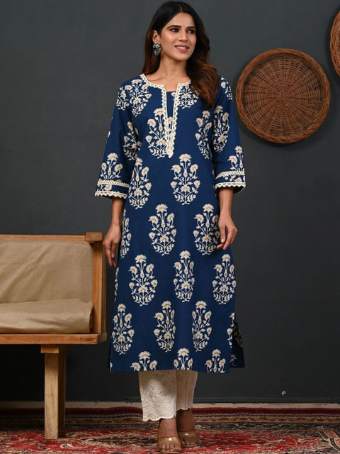 HISHAM Women Floral Printed Thread Work Indie Florals Kurta - Image 5