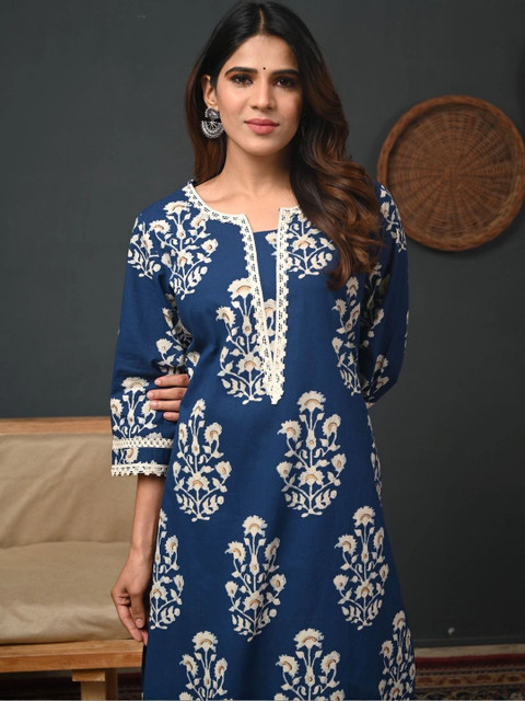 HISHAM Women Floral Printed Thread Work Indie Florals Kurta - Image 4