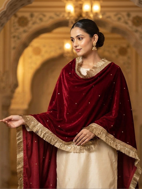 GLOBAL DRESS Velvet Blend Dupatta with Sequinned