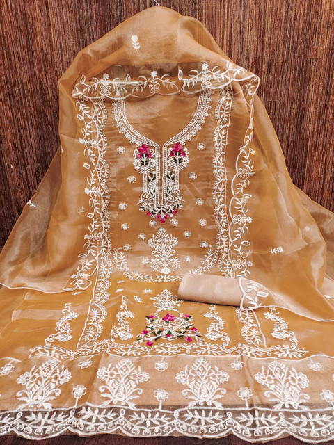 KALINI Embroidered Organza Unstitched Dress Material - Image 3