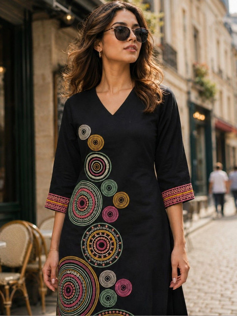 KALINI Cotton Embroidered Tunic with Palazzos - Image 2