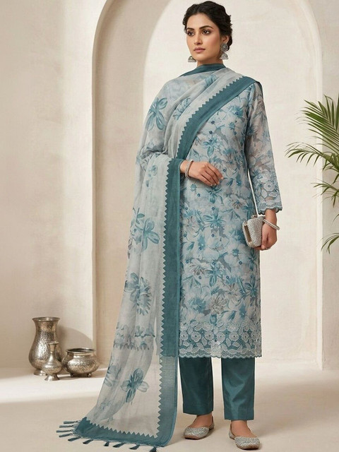 THE ASSTAG Printed Linen Semi-Stitched Dress Material - Image 2