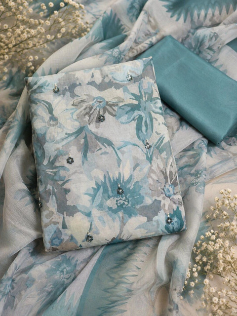 THE ASSTAG Printed Linen Semi-Stitched Dress Material