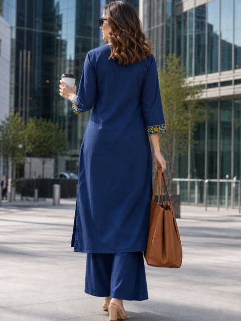 KALINI Floral Cotton Embroidered Tunic with Palazzos - Image 4