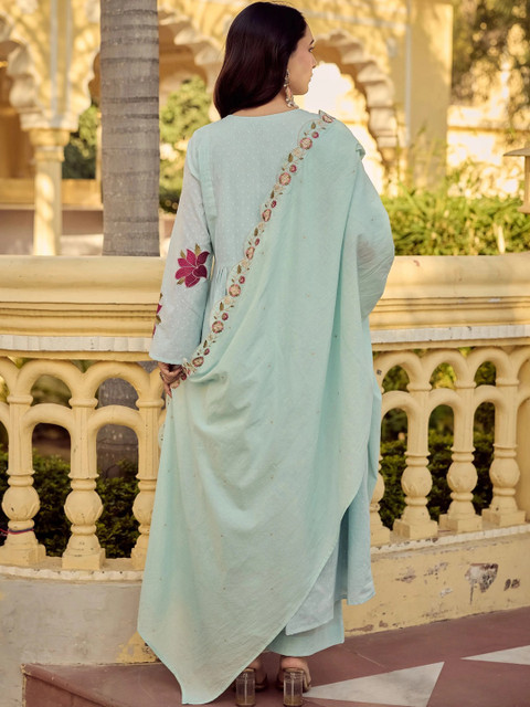 all about you Women Floral Embroidered Empire Thread Work Kurta with Palazzos & With Dupatta - Image 3