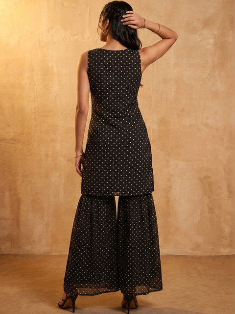 KINDA DESI Women Ethnic Motifs Printed Regular Gotta Patti Kurta with Sharara - Image 2