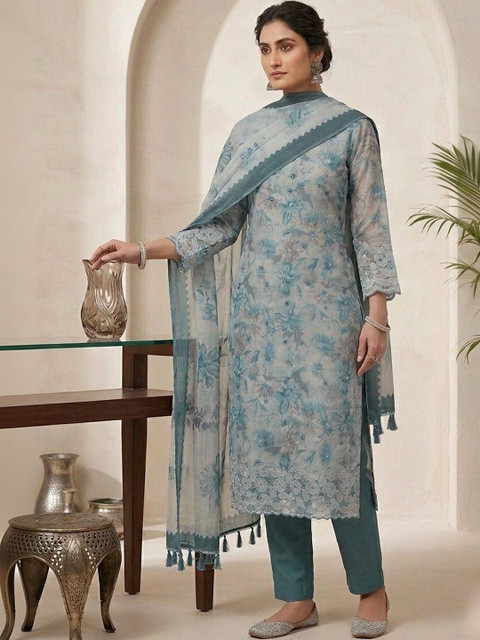 THE ASSTAG Printed Linen Semi-Stitched Dress Material - Image 4