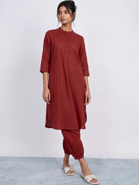 Melange by Lifestyle Women Regular Thread Work Pure Cotton Kurta with Harem Pants