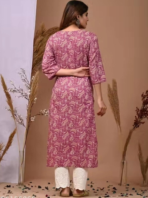 Vorcia Febtex Printed V-Neck Ethnic Straight Kurta - Image 2