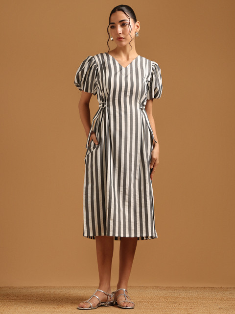 Soch Striped Puff Sleeve A-Line Dress