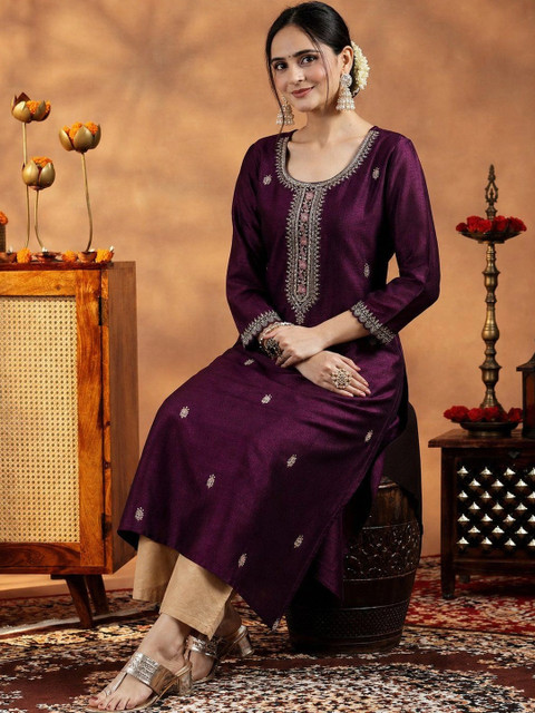 CREATIVE KORNER Women Embellished Thread Work Kurta - Image 5