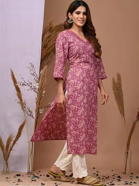 Vorcia Febtex Printed V-Neck Ethnic Straight Kurta - Image 3