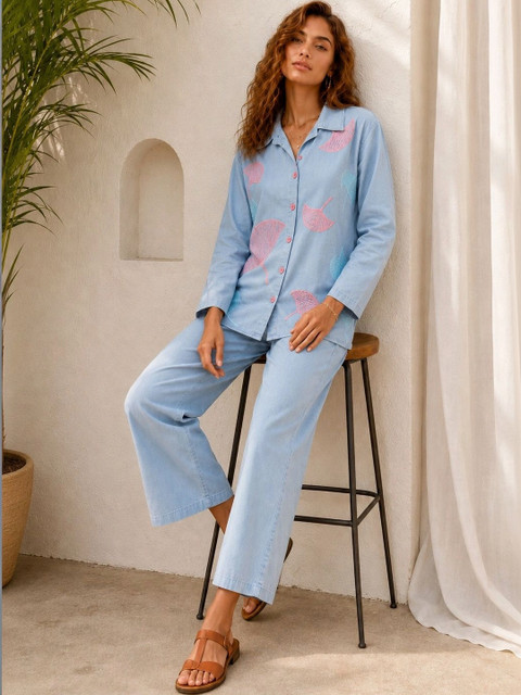Aarika Indie Florals Cotton Embroidered Shirt with Trousers - Image 4