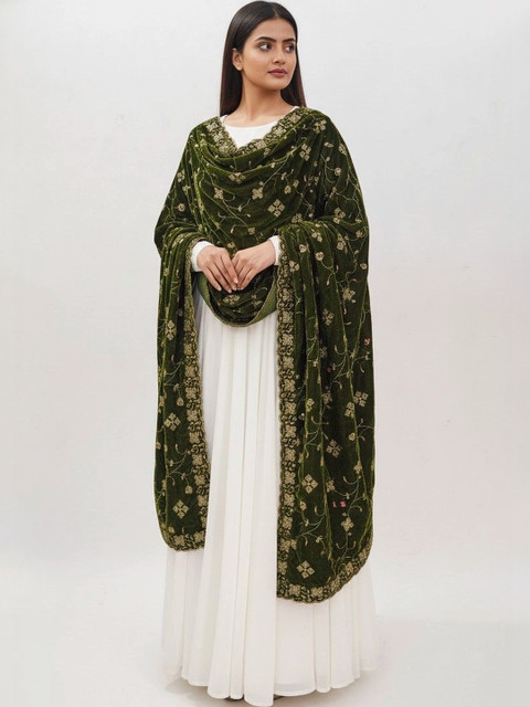 tathastufab Embroidered Velvet Dupatta with Thread Work - Image 3