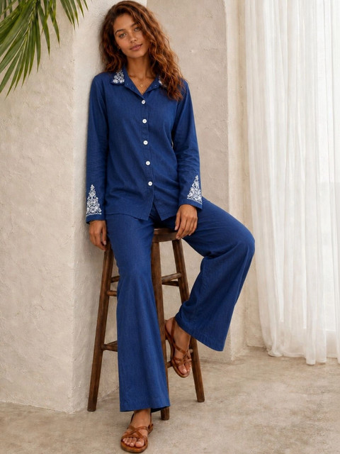 Aarika Indie Florals Cotton Embroidered Shirt with Trousers - Image 4