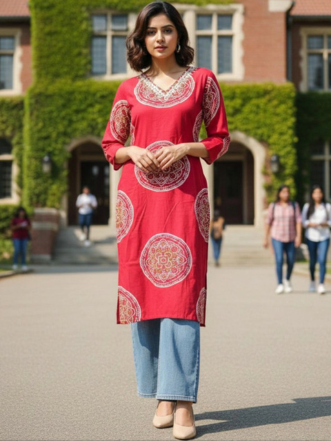 KSUT Women Ethnic Motifs Printed Thread Work Kurta - Image 2