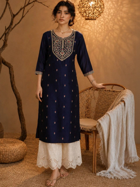 rarethread Women Ethnic Motifs Embroidered Thread Work Kurta