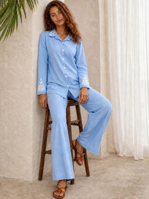 Aarika Indie Florals Cotton Embroidered Shirt with Palazzos - Image 4