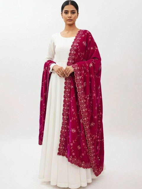 Kinjhit Fashion Embroidered Velvet Dupatta with Thread Work - Image 4