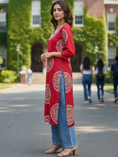 KSUT Women Ethnic Motifs Printed Thread Work Kurta