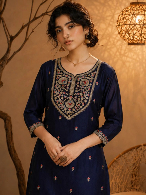 rarethread Women Ethnic Motifs Embroidered Thread Work Kurta - Image 2