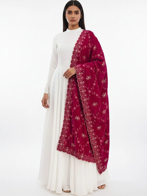 Kinjhit Fashion Embroidered Velvet Dupatta with Thread Work