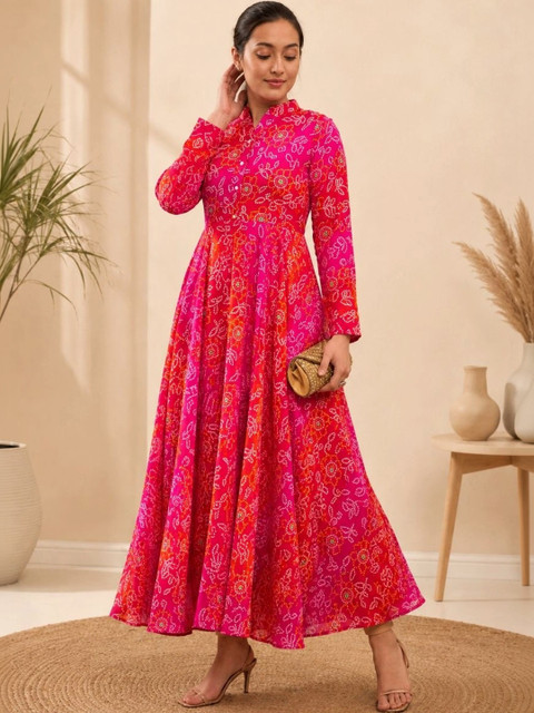 Sarvda Women Bandhani Printed Indie Prints Georgette Anarkali Kurta