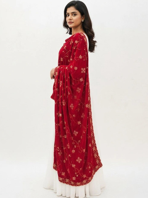 tathastufab Embroidered Velvet Dupatta with Zari