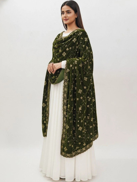 tathastufab Embroidered Velvet Dupatta with Thread Work - Image 4