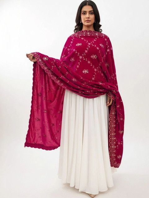 Kinjhit Fashion Embroidered Velvet Dupatta with Thread Work - Image 2