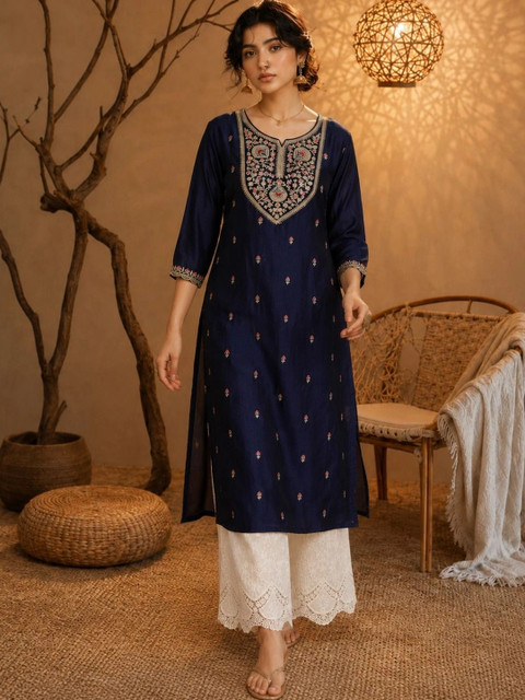 rarethread Women Ethnic Motifs Embroidered Thread Work Kurta - Image 6