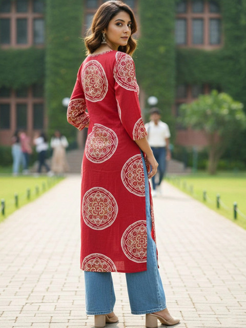 KSUT Women Ethnic Motifs Printed Thread Work Kurta - Image 3