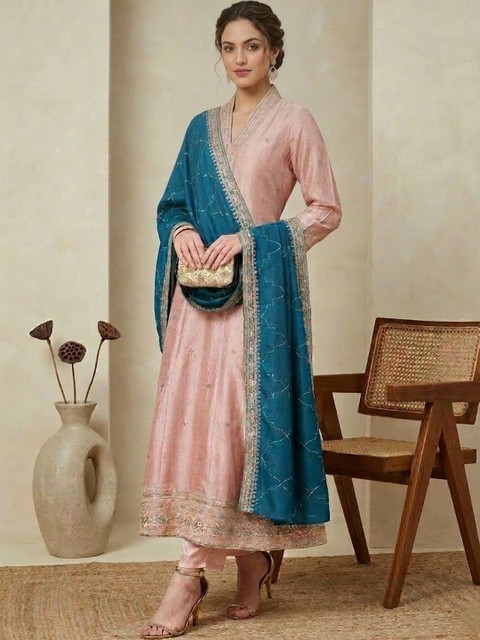 all about you Ethnic Motifs Embroidered Thread Work Kurta with Trousers & With Dupatta
