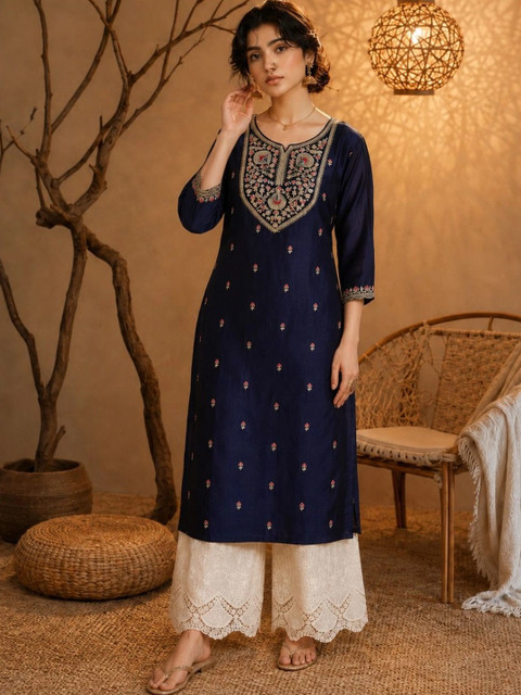 rarethread Women Ethnic Motifs Embroidered Thread Work Kurta - Image 3