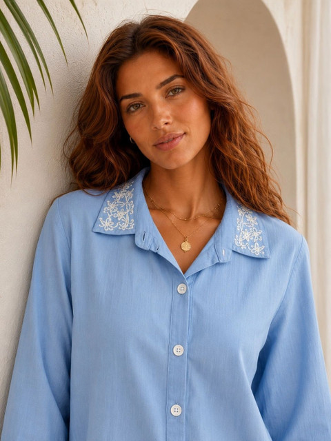 Aarika Indie Florals Cotton Embroidered Shirt with Palazzos - Image 2