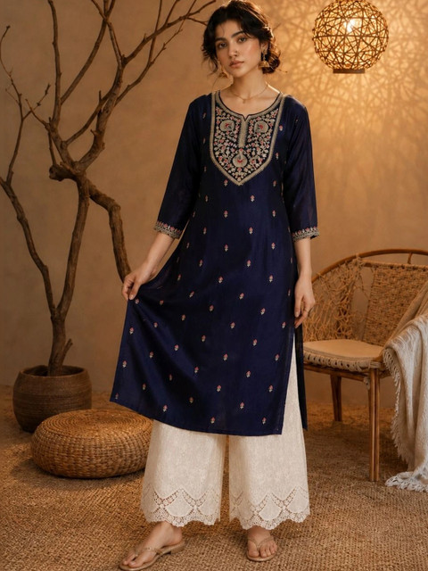 rarethread Women Ethnic Motifs Embroidered Thread Work Kurta - Image 4