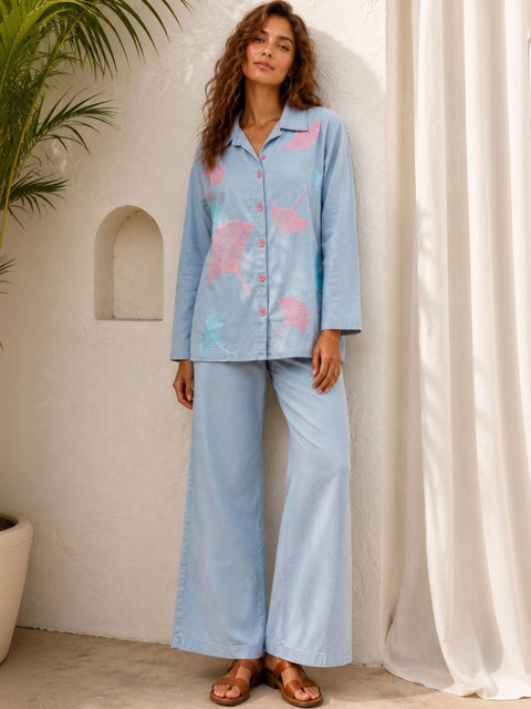 Aarika Indie Florals Cotton Embroidered Shirt with Trousers