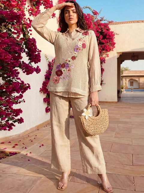 GoSriKi Bohemian Embroidered Tunic with Trousers & Jacket