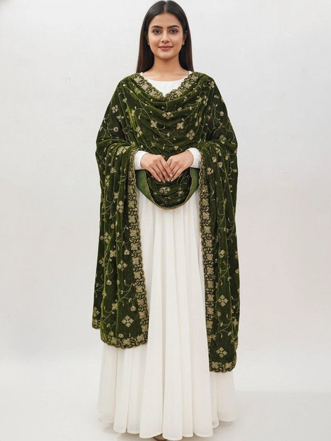 tathastufab Embroidered Velvet Dupatta with Thread Work - Image 5