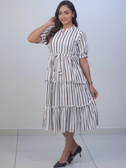 APASRANI LABEL Striped A-Line Midi Dress