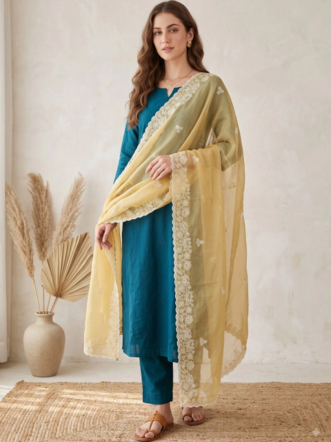 Komurr Ethnic Motifs Embroidered Organza Dupatta with Thread Work