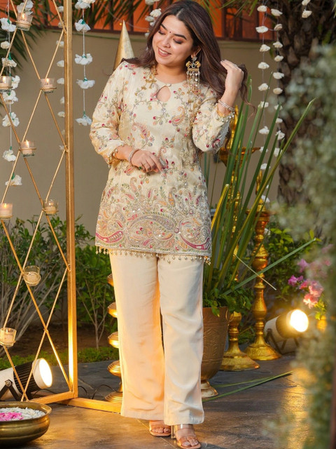 Rajkanika Embroidered Silk Top With Trousers Co-Ords - Image 2